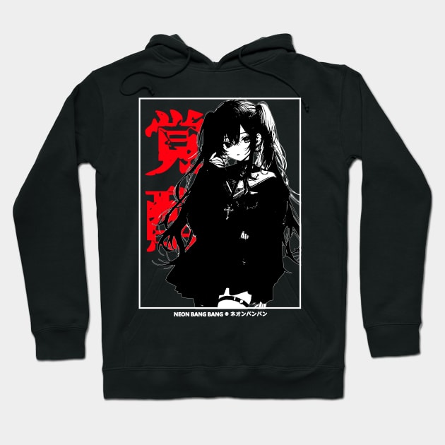 Kawaii Goth Anime Girl Manga Aesthetic Japanese Streetwear Black and White Hoodie by Neon Bang Bang